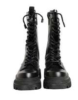 Dolce & Gabbana Black Leather Trek Sole Combat Boots Shoes