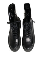 Dolce & Gabbana Black Leather Trek Sole Combat Boots Shoes