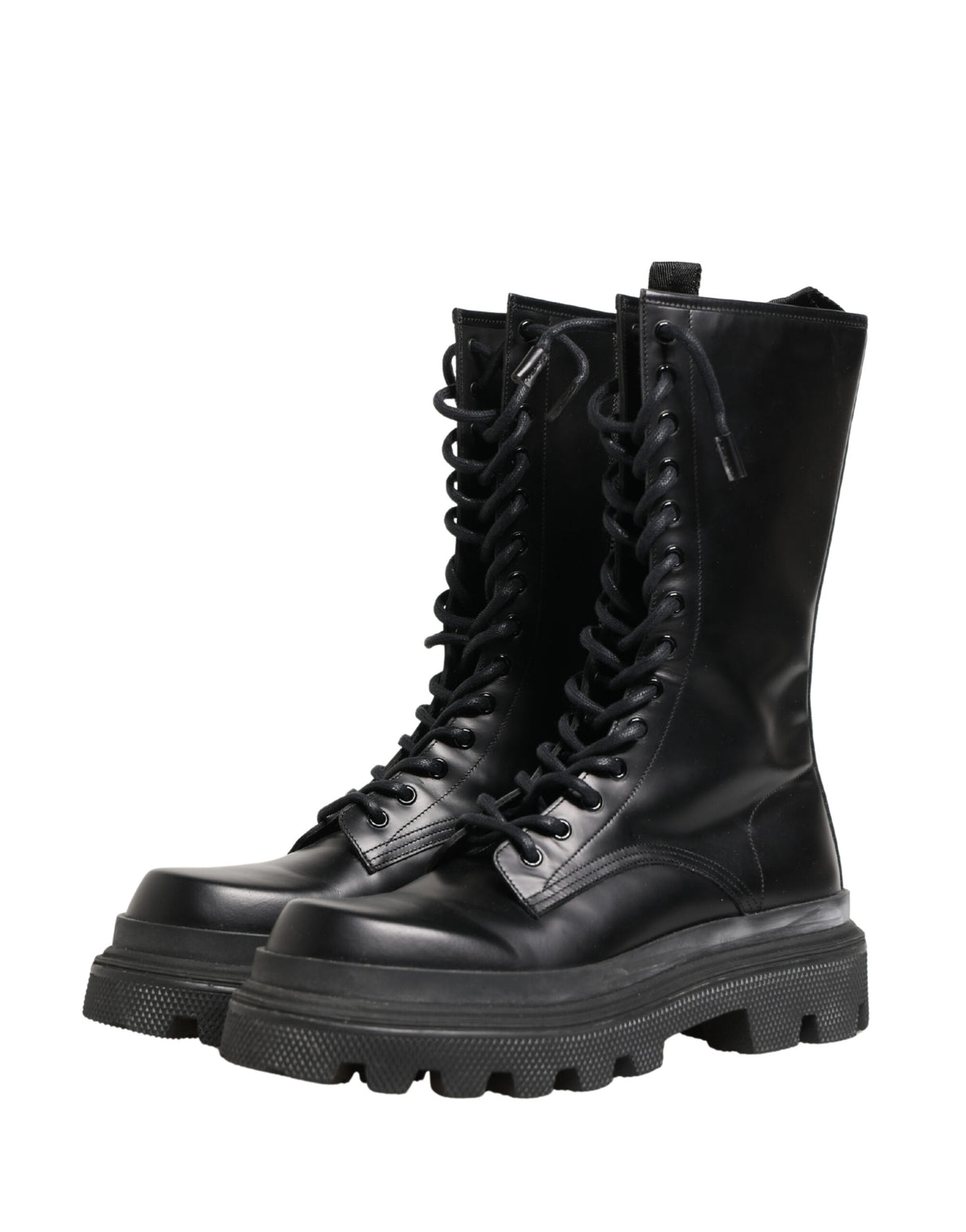 Dolce & Gabbana Black Leather Trek Sole Combat Boots Shoes