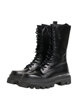 Dolce & Gabbana Black Leather Trek Sole Combat Boots Shoes