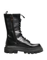 Dolce & Gabbana Black Leather Trek Sole Combat Boots Shoes
