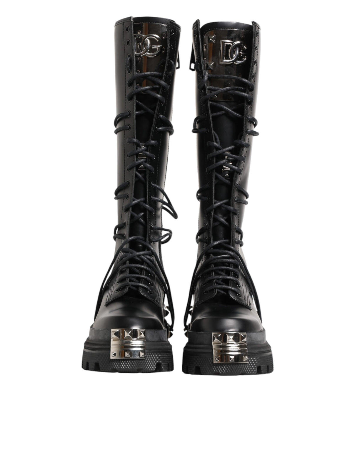 Dolce & Gabbana Black Leather Knee High Combat Boots Shoes