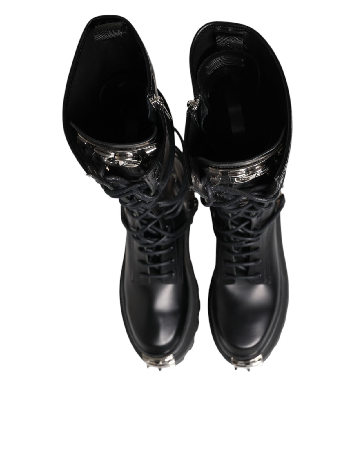 Dolce & Gabbana Black Leather Knee High Combat Boots Shoes