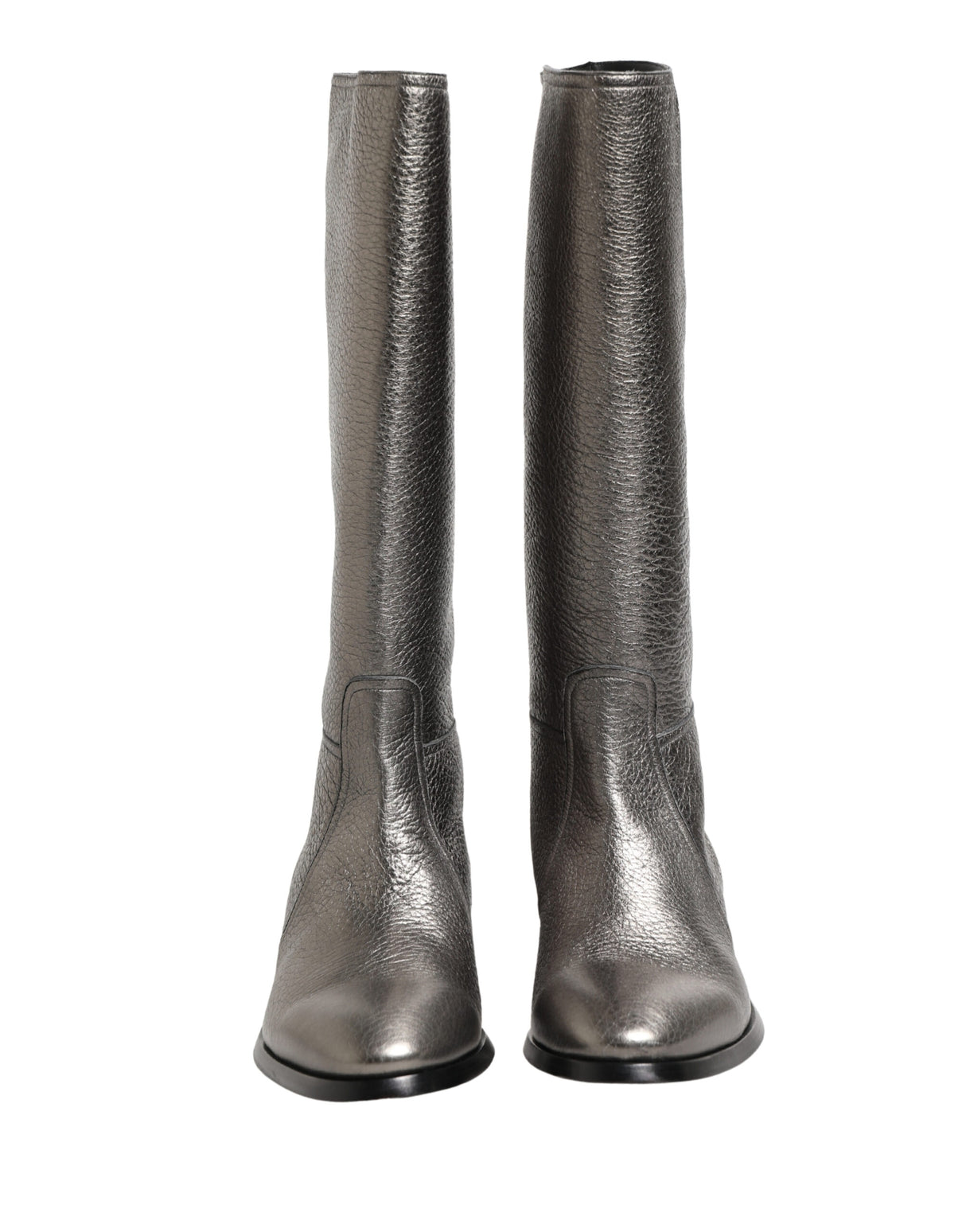Dolce & Gabbana Metallic Silver Leather Knee High Boots Shoes