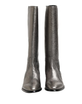Dolce & Gabbana Metallic Silver Leather Knee High Boots Shoes