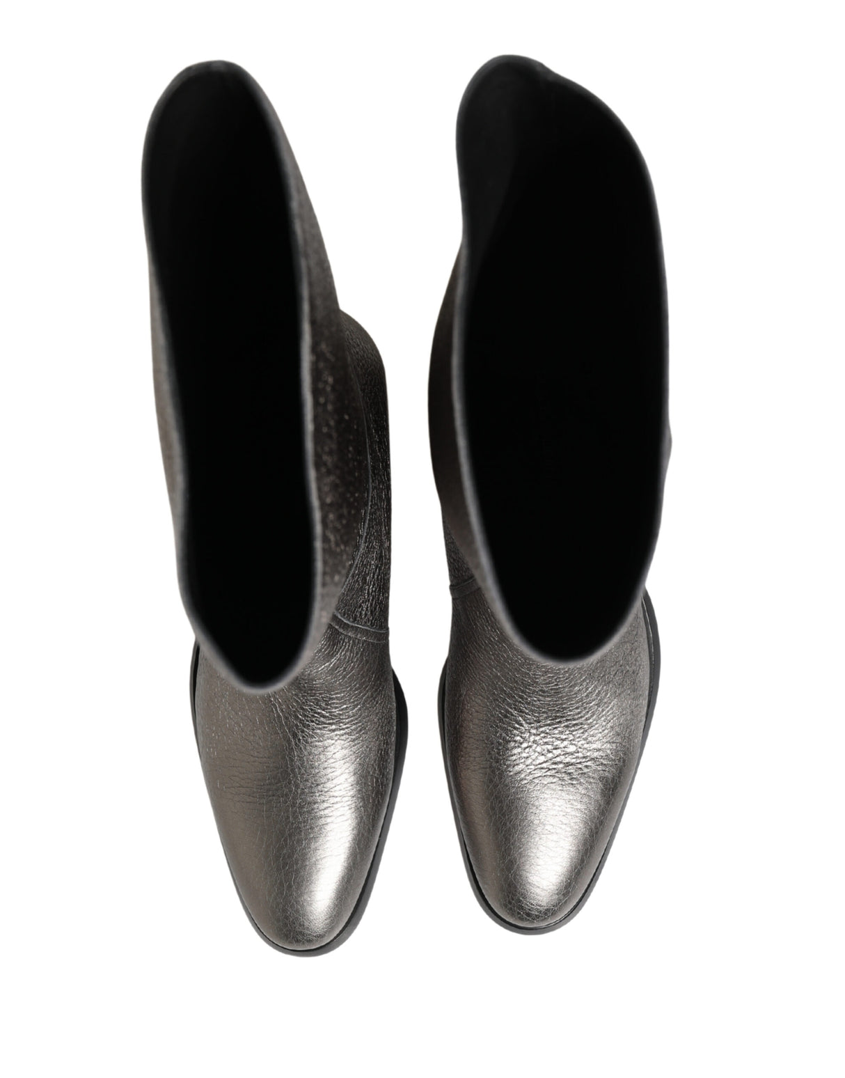 Dolce & Gabbana Metallic Silver Leather Knee High Boots Shoes