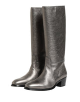 Dolce & Gabbana Metallic Silver Leather Knee High Boots Shoes