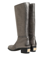 Dolce & Gabbana Metallic Silver Leather Knee High Boots Shoes