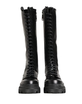 Dolce & Gabbana Black Leather Knee High Lace Up Boots Shoes