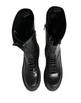 Dolce & Gabbana Black Leather Knee High Lace Up Boots Shoes