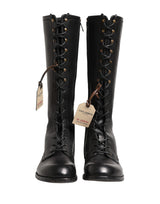 Dolce & Gabbana Re-Edition Black Leather Lace Up Boots Shoes