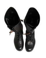Dolce & Gabbana Re-Edition Black Leather Lace Up Boots Shoes
