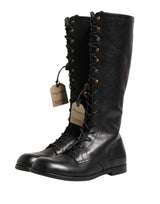 Dolce & Gabbana Re-Edition Black Leather Lace Up Boots Shoes