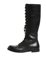 Dolce & Gabbana Re-Edition Black Leather Lace Up Boots Shoes
