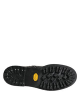 Dolce & Gabbana Black Leather Belted Buckle Combat Boots Shoes