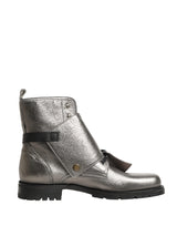 Dolce & Gabbana Metallic Silver Leather Buckle Ankle Boots Shoes