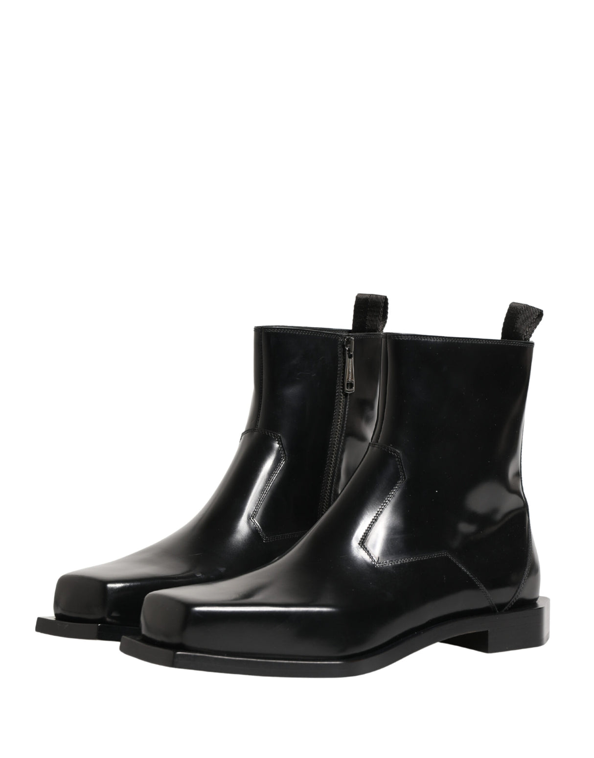 Dolce & Gabbana Black Leather Zip Closure Ankle Boots Shoes