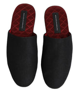 Dolce & Gabbana Black Wool Cashmere Red Quilted Slippers Shoes