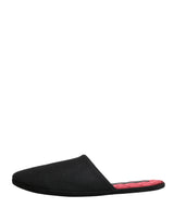 Dolce & Gabbana Black Wool Cashmere Red Quilted Slippers Shoes