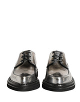 Dolce & Gabbana Silver Specchio Lace-Up Leather Dress Derby Shoes