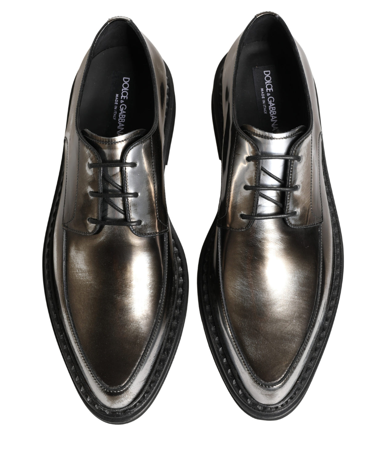 Dolce & Gabbana Silver Specchio Lace-Up Leather Dress Derby Shoes
