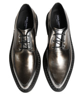 Dolce & Gabbana Silver Specchio Lace-Up Leather Dress Derby Shoes