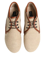 Dolce & Gabbana Beige Canvas Lace-Up Men Dress Derby Shoes