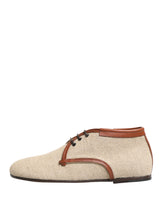 Dolce & Gabbana Beige Canvas Lace-Up Men Dress Derby Shoes