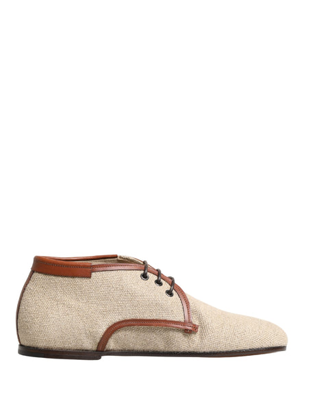 Dolce & Gabbana Beige Canvas Lace-Up Men Dress Derby Shoes
