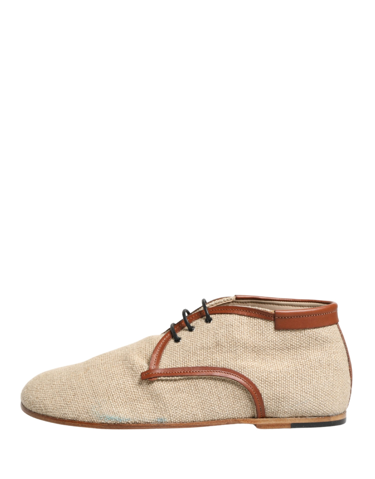 Dolce & Gabbana Beige Canvas Leather Trim Dress Derby Shoes