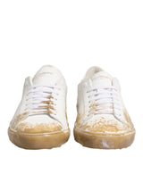 Dolce & Gabbana White Leather Paint Effect Low Top Sneakers  Shoes