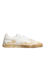 Dolce & Gabbana White Leather Paint Effect Low Top Sneakers  Shoes
