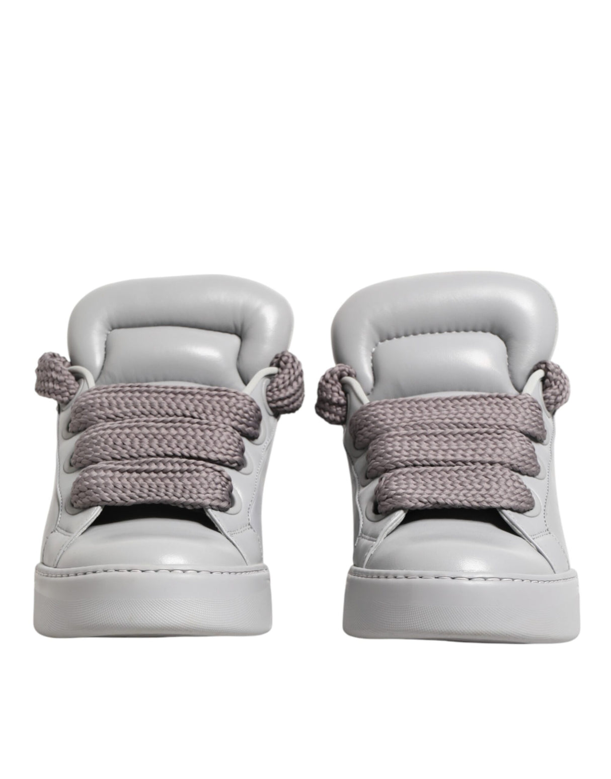 Dolce & Gabbana White Leather Gray Laces Low Top Sneakers Shoes