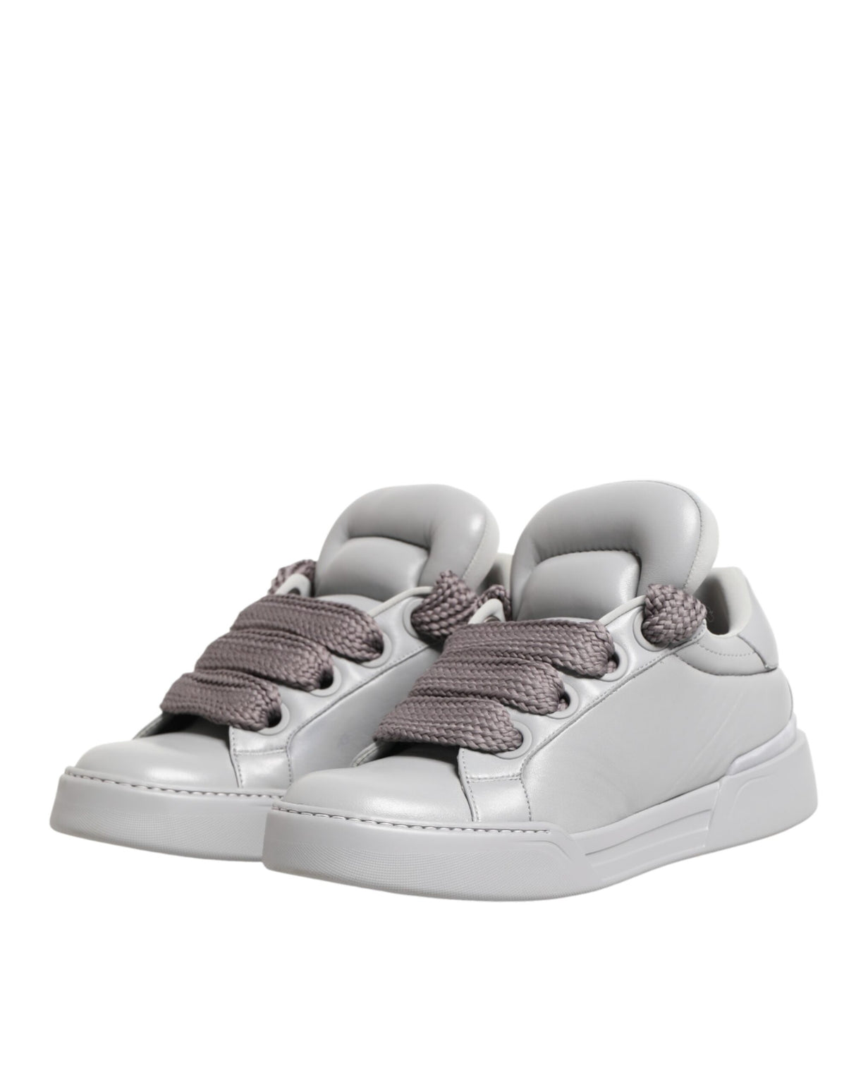 Dolce & Gabbana White Leather Gray Laces Low Top Sneakers Shoes