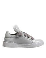 Dolce & Gabbana White Leather Gray Laces Low Top Sneakers Shoes