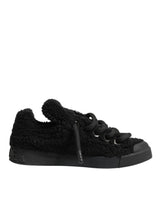 Dolce & Gabbana Black Portofino Shearling Low Top Sneakers Shoes