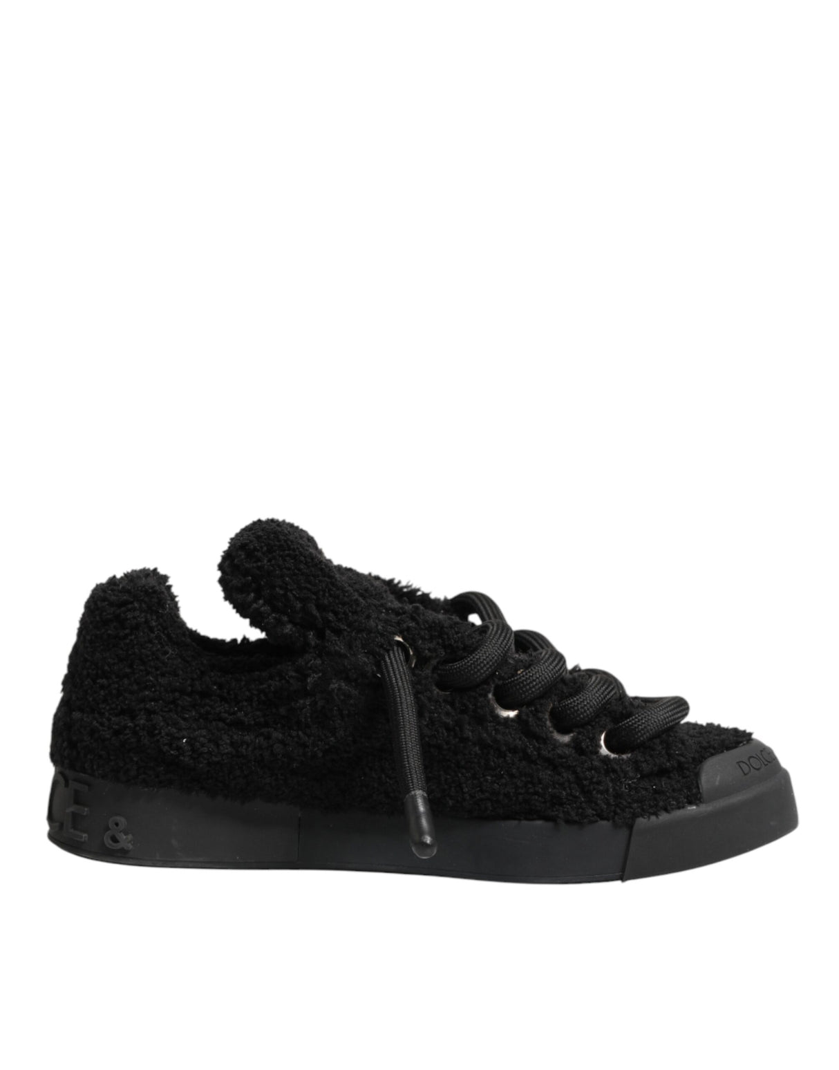 Dolce & Gabbana Black Portofino Shearling Low Top Sneakers Shoes