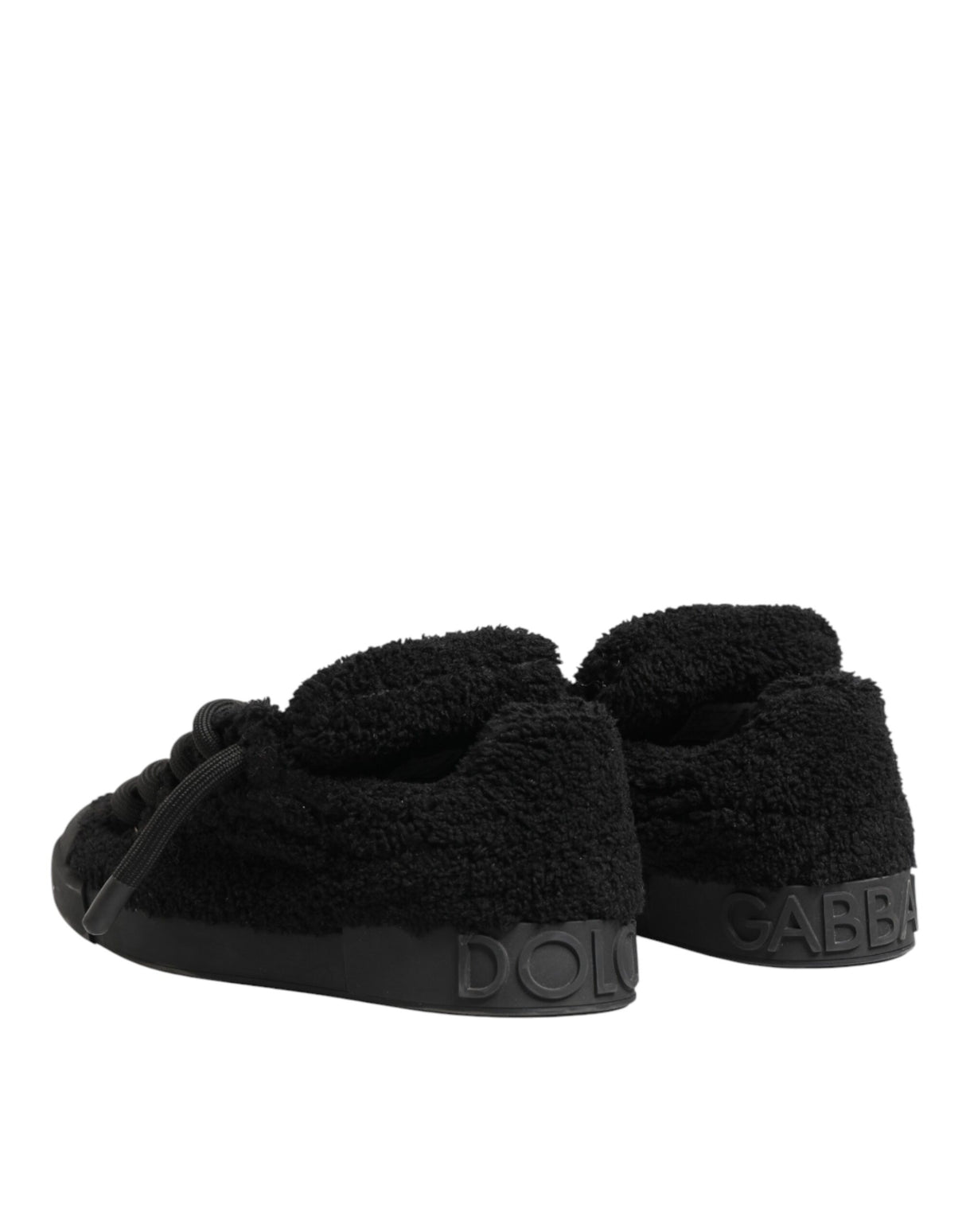 Dolce & Gabbana Black Portofino Shearling Low Top Sneakers Shoes
