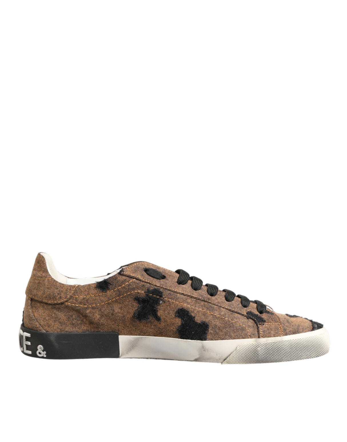 Dolce & Gabbana Brown Black Patch Denim Low Top Sneakers Shoes