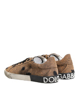 Dolce & Gabbana Brown Black Patch Denim Low Top Sneakers Shoes