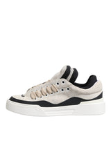 Dolce & Gabbana Taupe White Suede Leather Low Top Sneakers Shoes