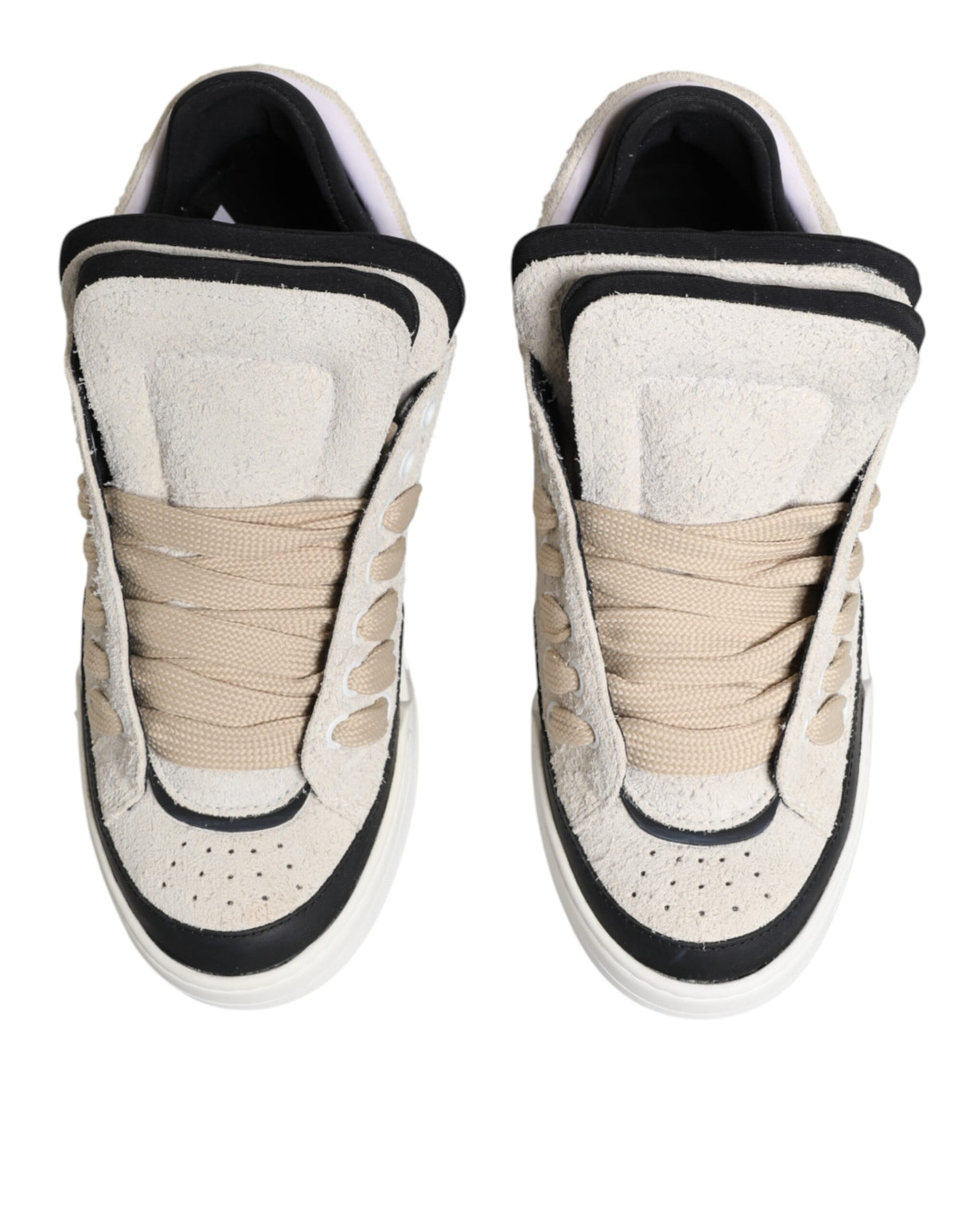 Dolce & Gabbana Taupe White Suede Leather Low Top Sneakers Shoes