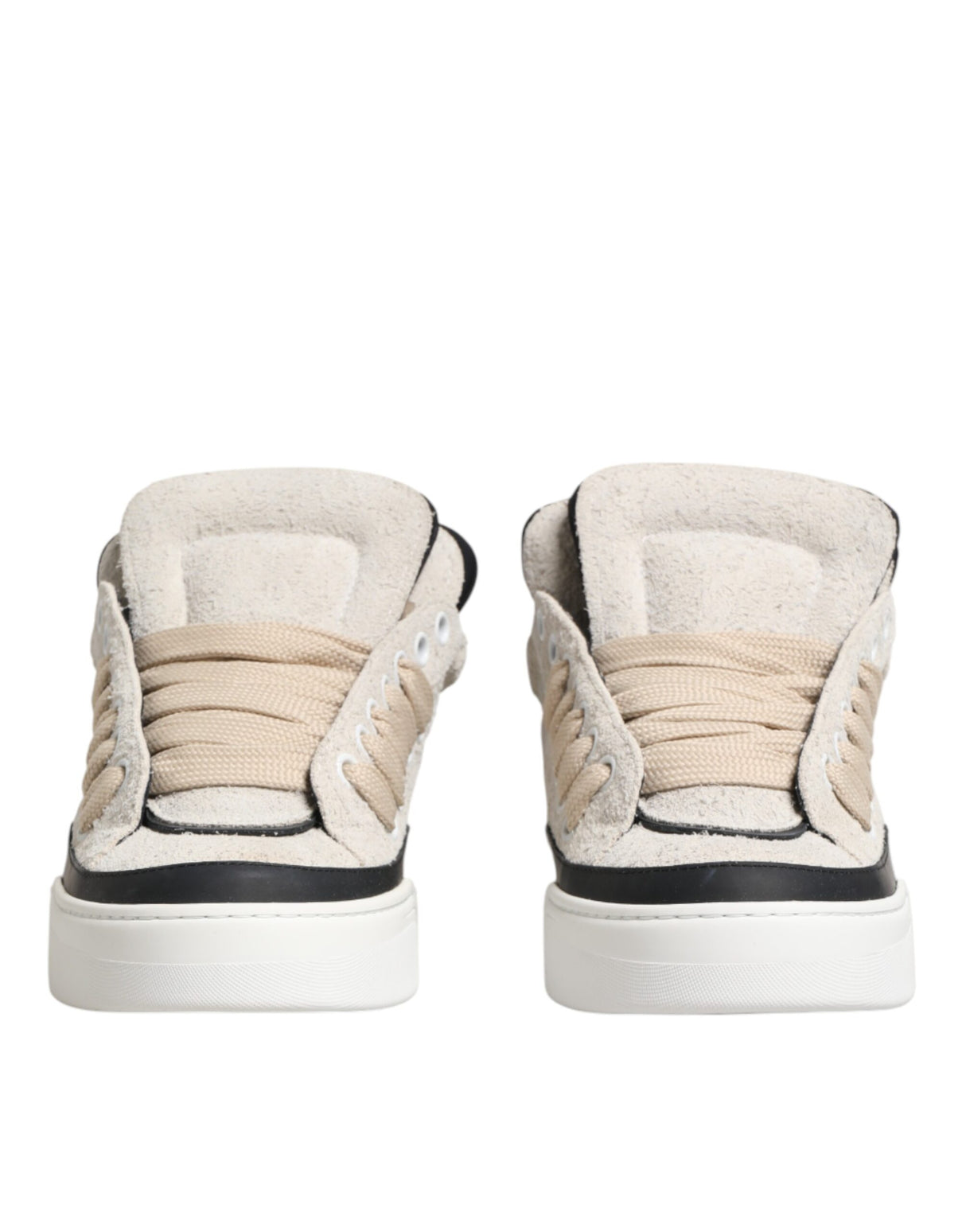 Dolce & Gabbana Taupe White Suede Leather Low Top Sneakers Shoes