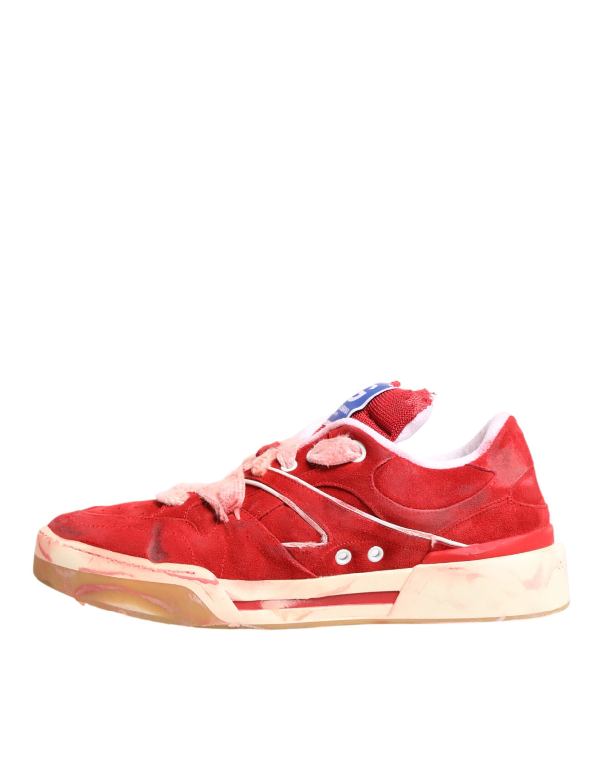 Dolce & Gabbana Red White Suede DG Logo Low Top Sneakers Shoes