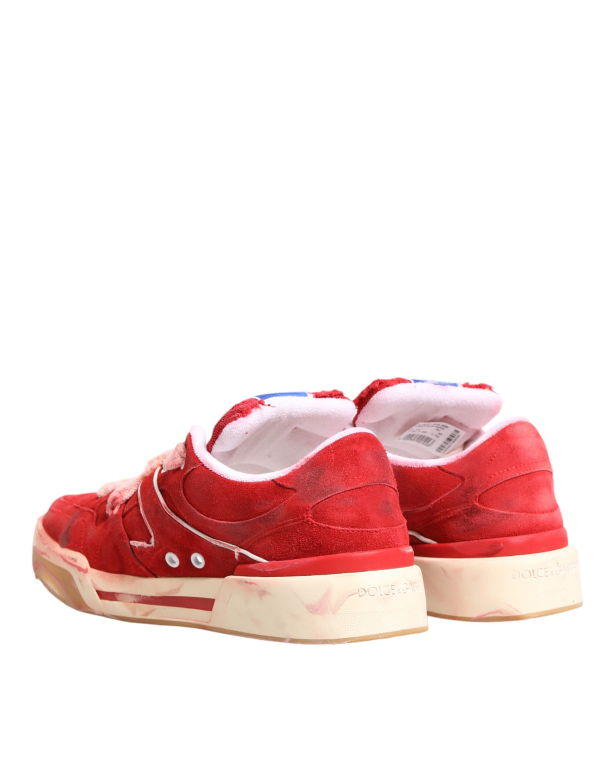 Dolce & Gabbana Red White Suede DG Logo Low Top Sneakers Shoes