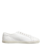 Dolce & Gabbana White Bianco Leather Men Low Top Sneakers Shoes