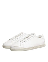 Dolce & Gabbana White Bianco Leather Men Low Top Sneakers Shoes