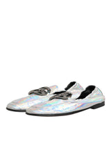 Dolce & Gabbana Silver DG Logo Holographic Leather Loafers Shoes