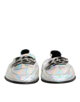 Dolce & Gabbana Silver DG Logo Holographic Leather Loafers Shoes