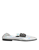 Dolce & Gabbana Silver DG Logo Holographic Leather Loafers Shoes